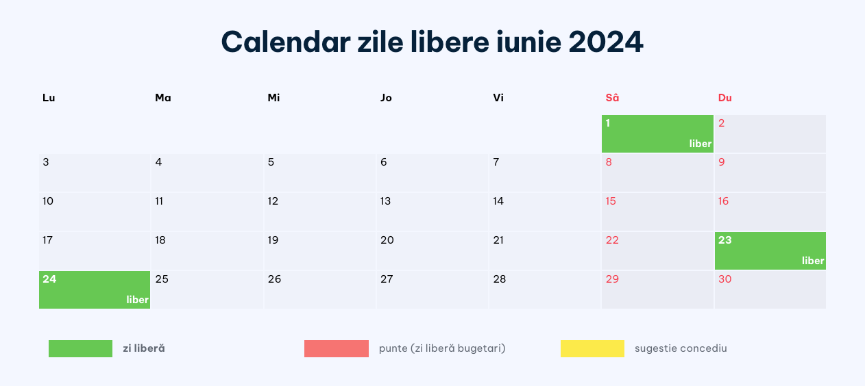 Zile libere iunie 2024. Calendar sărbători legale iunie 2024