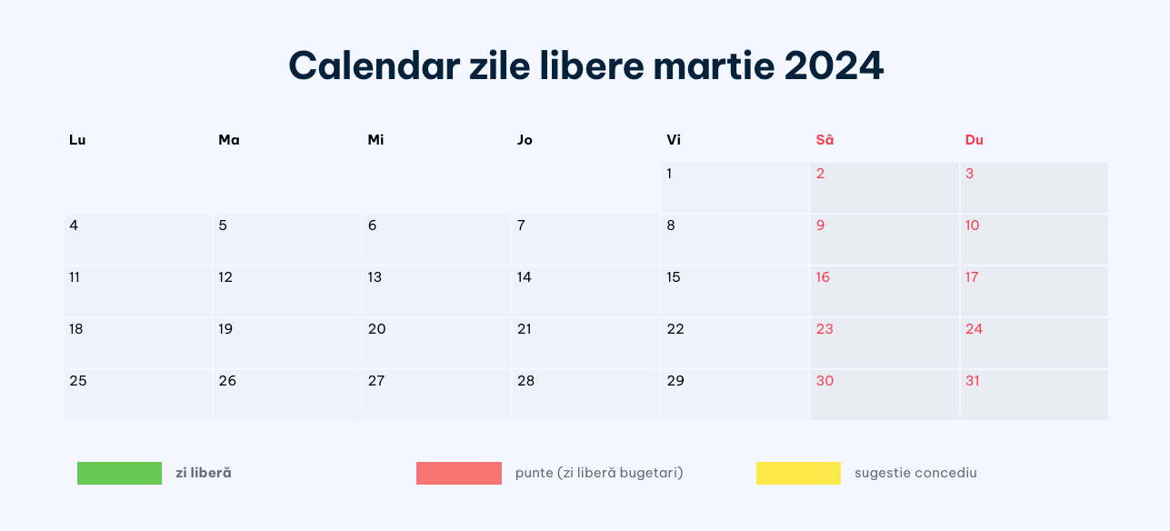 Zile libere martie 2024. Calendar sărbători legale martie 2024