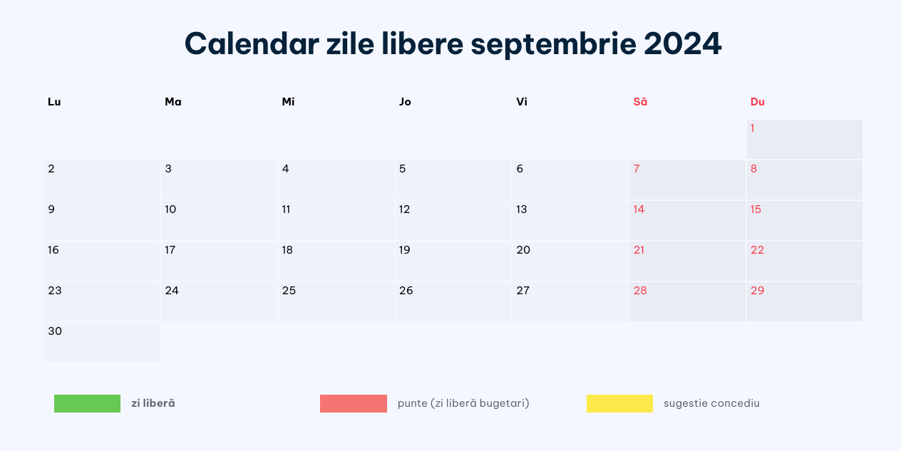 Zile Libere Septembrie 2024 Calendar Sărbători Legale Septembrie 2024